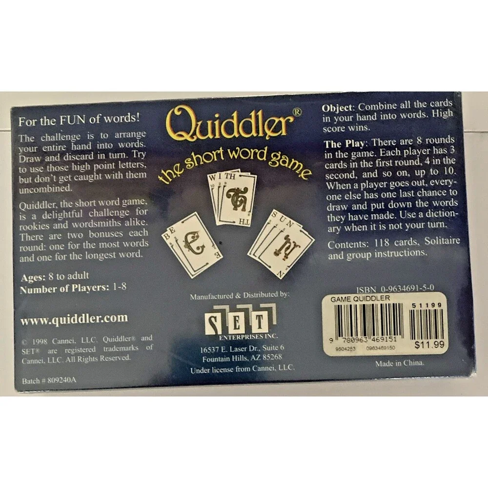 1998 Set QUIDDLER The Short Word Game Family Game Night 1-8 Players New Sealed